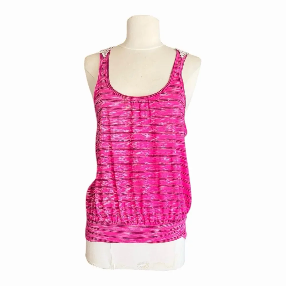 Vintage Free People Pink Stripe Lace Racerback Tank Size Small Feminine Boho